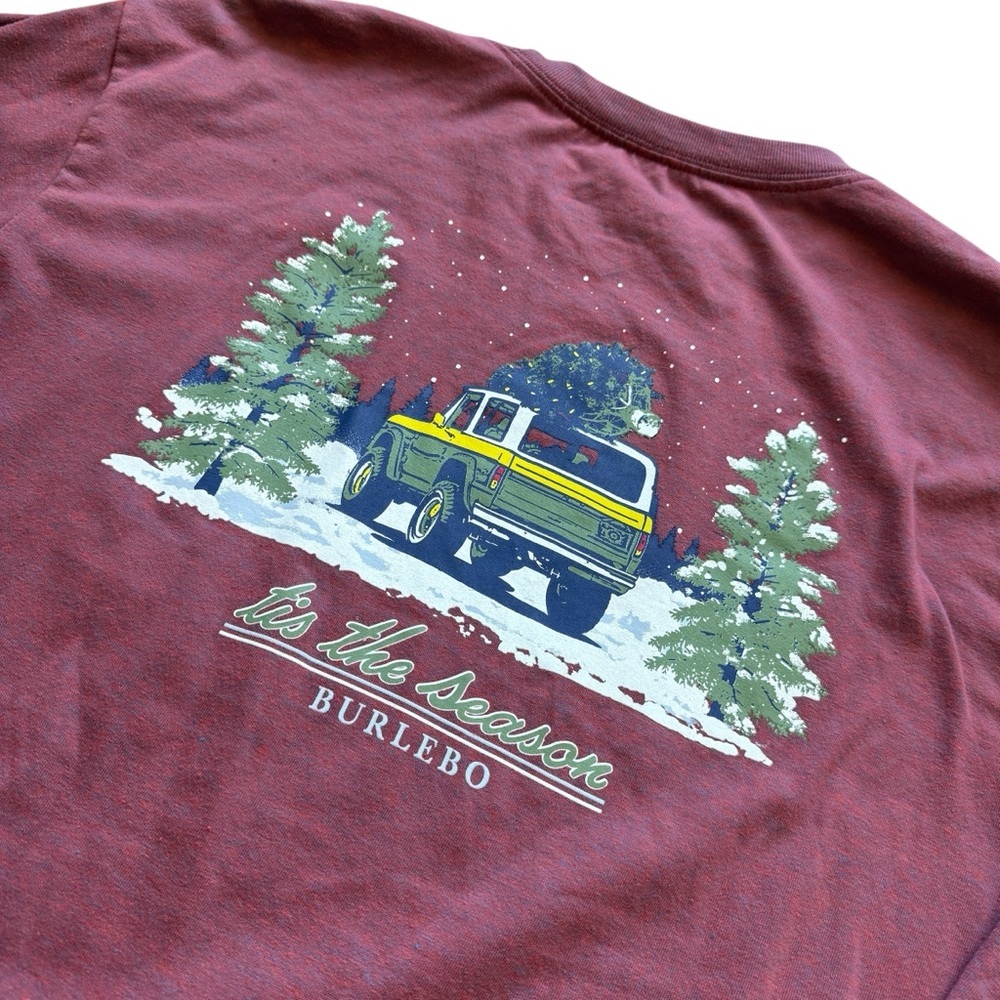 Burlebo Mens T-Shirt Size L Maroon Heather Christmas Holiday Graphic Ford Bronco